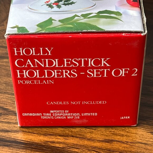 Set of 2 Porcelain Holly Christmas Candelstick Holders Japan Canadian Tire - Picture 14 of 15